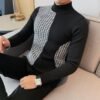 Stylish Men's Sweater Black Tight Long Sleeve